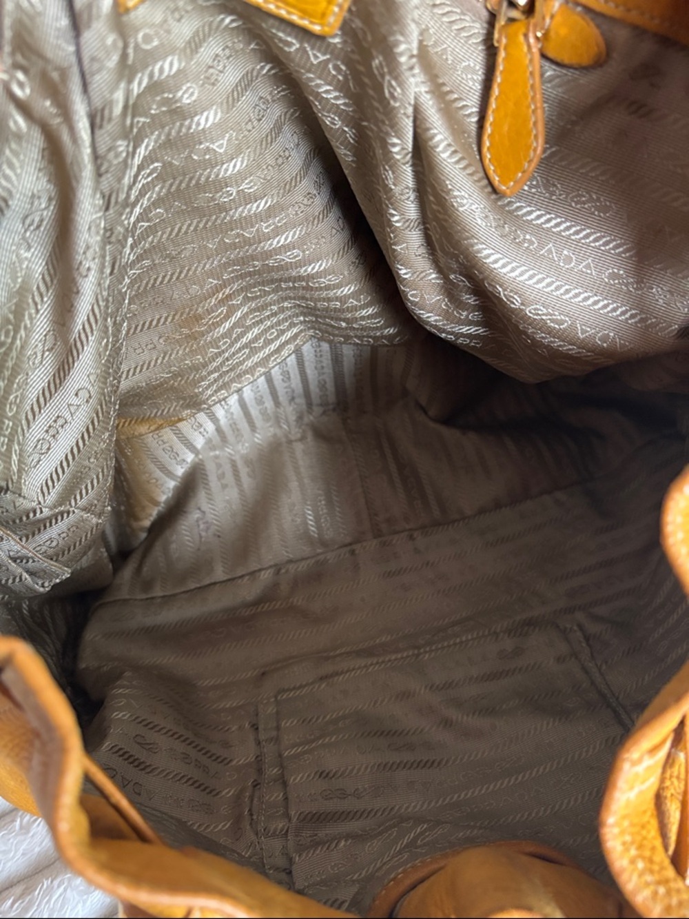 Prada Yellow-Tan Leather Drawstring Shoulder Bag - Picture 13 of 16